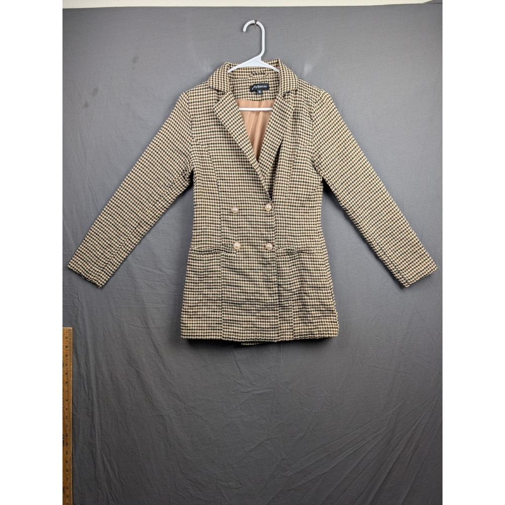 Womens Plaid  Blazer Brown Tan Check XS Eilly Bazar